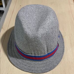 GAP Light Gray Felt Baby Fedora with Navy Band